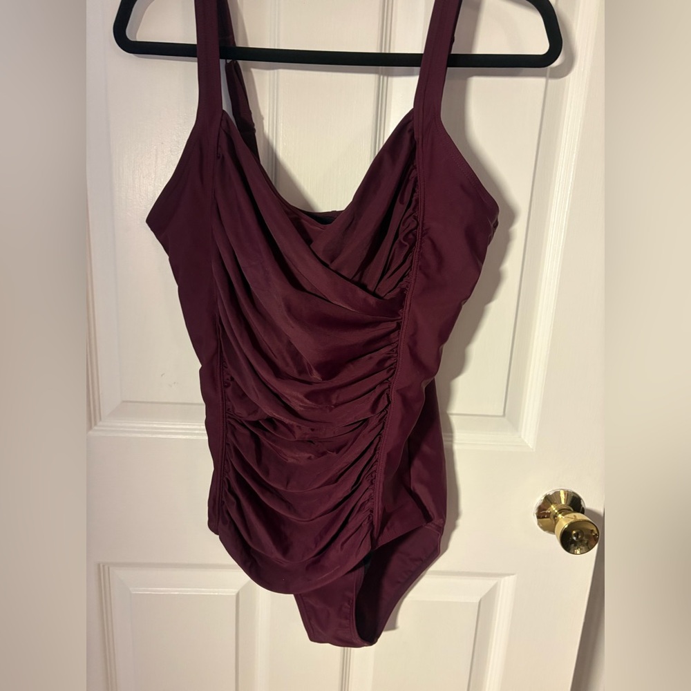 Croft & Barrow Burgundy Ruched Swimsuit - Picture 1 of 7